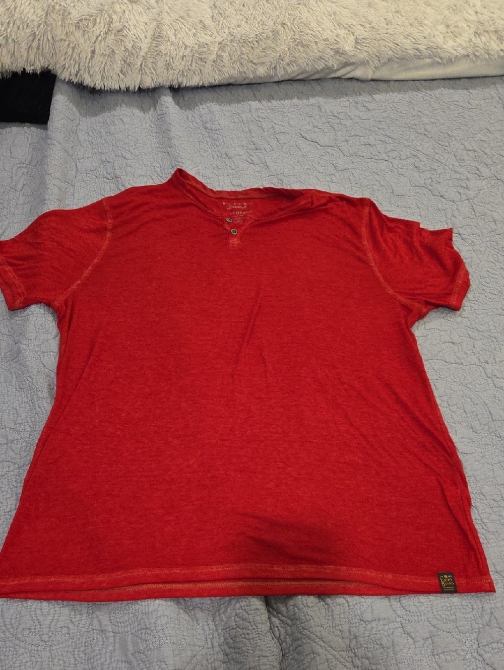 Lucky Brand "Venice Burnout" Red Short Sleeve Henley Tee Size XXL!